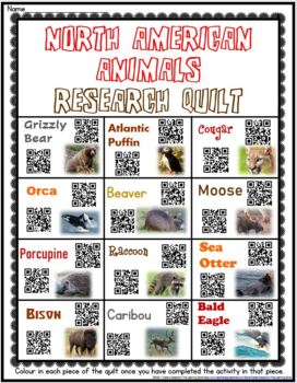 Preview of North American Animals Research Quilt - NO PREP (Distance Learning)