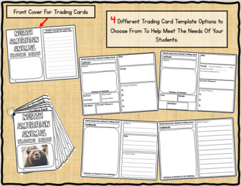 Preview of NORTH AMERICAN ANIMALS Research Trading Cards Graphic Organizers and QR Codes