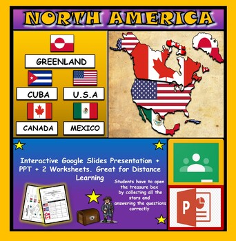 Preview of North American Countries: Interactive Geography Powerpoint. Printable worksheets