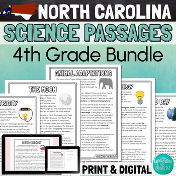 Preview of North Carolina 4th Grade Science Reading Comprehension BUNDLE of 21 Passages