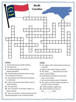 North Carolina Crossword Puzzle and Word Search Combo TpT