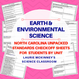 North Carolina Earth Science Standards Check Sheet Bundle Package