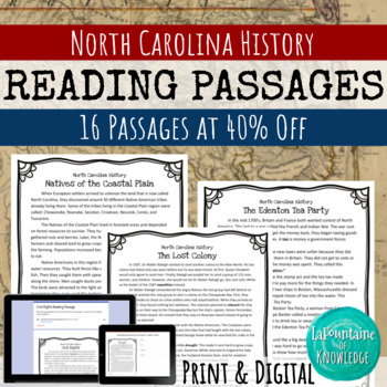 North Carolina History Reading Comprehension Bundle by LaFountaine of