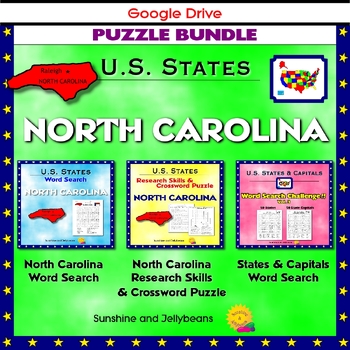 North Carolina Puzzle BUNDLE Word Search Crossword U S States