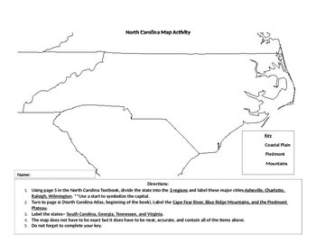 Preview of North Carolina Regions Map Activity