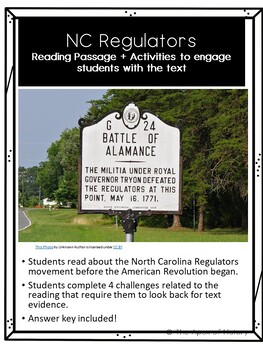 Preview of North Carolina Regulator Movement Reading + Escape Room Text Activity