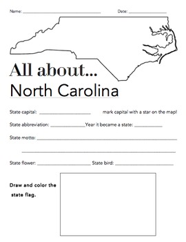 North Carolina State Facts Worksheet: Elementary Version by The Wright