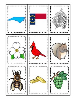North Carolina State Symbols themed Memory Match Preschool Card Game.
