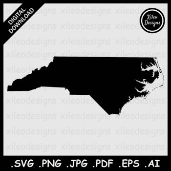 North Carolina USA Map SVG - NC US State Silhouette Vector PNG JPG PDF ...