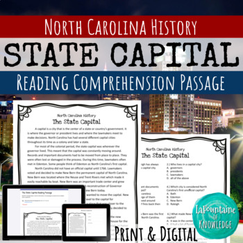 Preview of North Carolina's State Capital Reading Comprehension Passage PRINT and DIGITAL