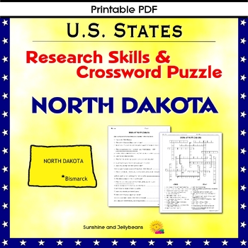 North Dakota Research Skills/Crossword Puzzle U S States Geography