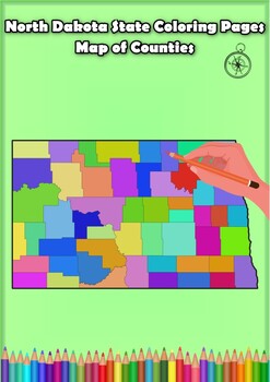 Preview of North Dakota State Coloring Pages Map of Counties Highlighting Rivers Lakes
