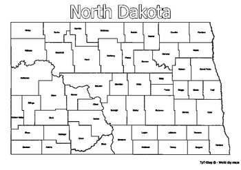 North Dakota State Map with Counties Coloring and Learning by World ...