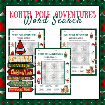 North Pole Adventures Word Search Puzzle | Christmas Activities | TPT