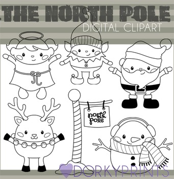 North Pole Christmas Black Line Clip Art by Dorky Doodles | TPT