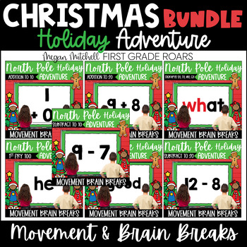 Preview of North Pole Movement Break Christmas & Holiday Adventures Math & ELA