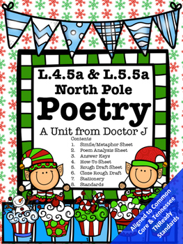 Preview of Holiday Similes Metaphors Christmas Poetry Common Core 4th 5th L4.5a L5.5a