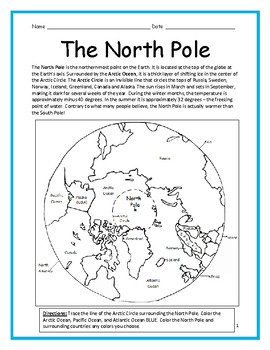 Preview of North Pole Printable Worksheet with map