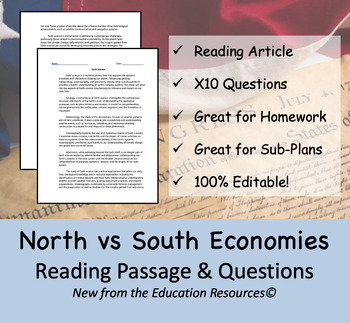 Preview of North & South Economies - Reading Passage Worksheet & Ten Questions (Editable)