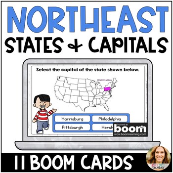 Preview of Northeast Region States and Capitals Boom Cards - Digital Test Prep Activity