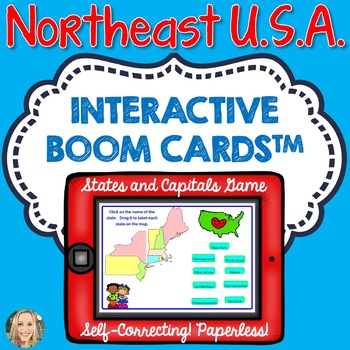 Preview of Northeast Region U.S. States and Capitals Boom Cards, Geography, Map Skills
