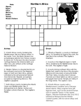 Northern Africa map Crossword by Northeast Education TPT