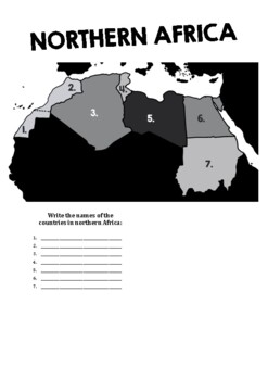 Preview of Northern Africa (numbered map) - countries and capital cities