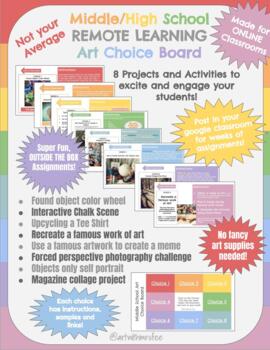 Preview of Not Your Average Middle/High School Art Choice Board- Made for online learning!