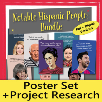 Preview of Notable Hispanic People Poster Set and Project Research BUNDLE, English Spanish