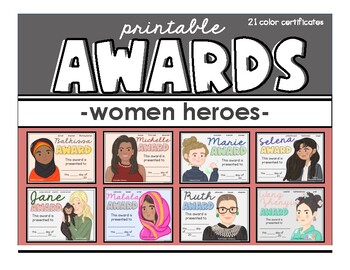 Preview of Notable Women Hero Printable Awards