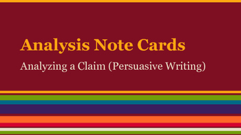 Preview of Note Cards: Analyze Persuasive Text