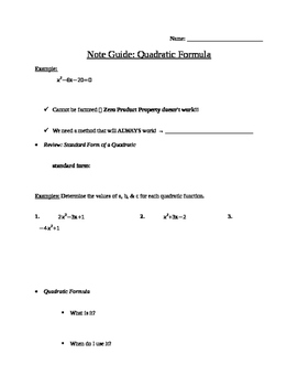Preview of Note Guide - Quadratic Formula