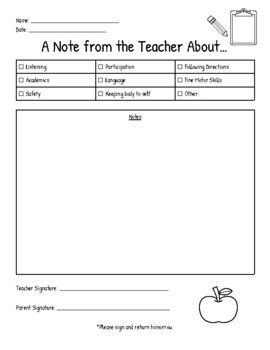 Preview of Note Home from Teacher