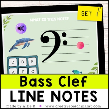 Preview of Bass Clef Line Note Names Identification Interactive Music Game for Piano