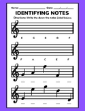 Note Identification Worksheet- Easy Treble Clef Note Reading