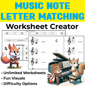 Preview of Note Matching (Music Worksheet Creator) colorful and fun assessment