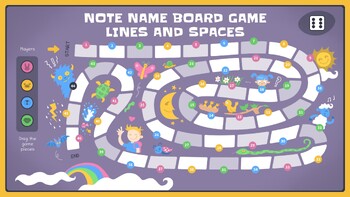 Preview of Note Name Board Game- 46 Questions- Lines and Spaces- Video-game