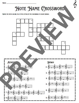 Preview of Note Name Crossword (Treble and Bass Clef)