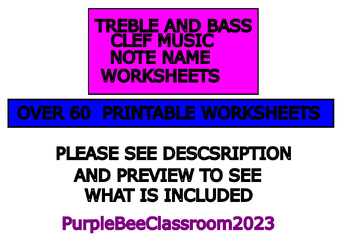 Preview of Note Name Music Worksheets Treble AND Bass clef worksheets