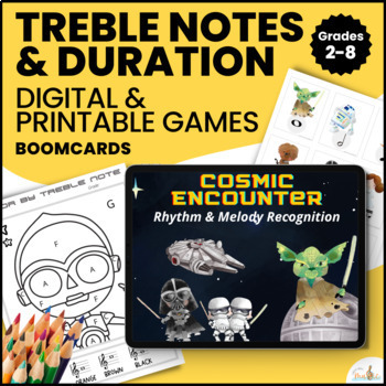 Preview of Treble Clef Notes and Duration of Notes Game - Celebrate May the 4th