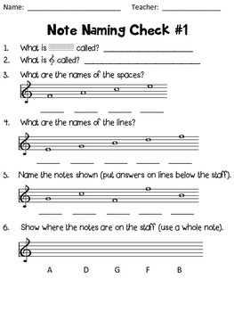 Preview of Note Naming Check #1 {FREEBIE! Treble Clef Note Naming Sheet}