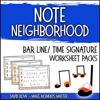 Preview of Note Neighborhood – Bar Line and Time Signature Worksheet Pack