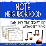 Note Neighborhood – Bar Line and Time Signature Worksheet Pack