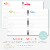 Note Pages | Teacher Planner | Binder Inserts | Editable Files