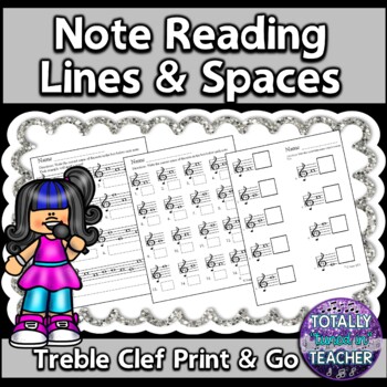 Preview of Music Worksheets:  Treble Clef Note Reading Music Assessments Lines/Spaces