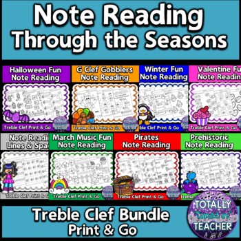 Preview of Music Worksheets: Note Reading Bundle {Assessment Treble Clef Lines/Spaces}