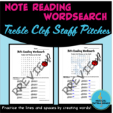 Music Note Reading Word Search - Treble Clef Pitches on the Staff