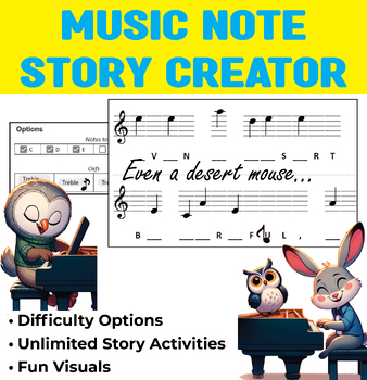 Preview of Note Reading with Stories (Music Worksheet Creator) colorful and custom