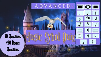Preview of ADVANCED-Note Symbols Quiz Game- 30 Questions- Engaging- No Prep- Magical Themed