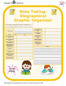 Preview of Note Taking: Biographical Graphic Organizer